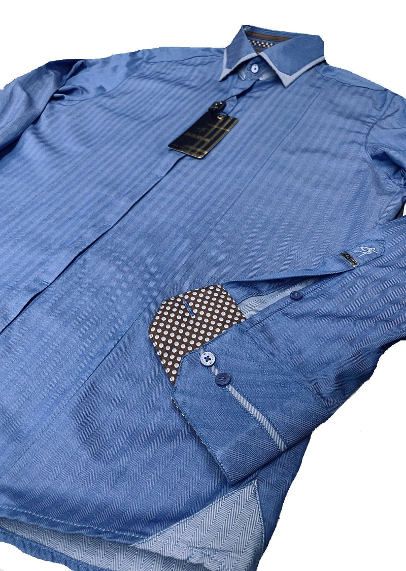 Blue Tonal Stripe Jacquard Shirt