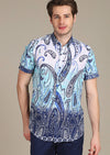 Blue Paisley Print Short Sleeve Shirt