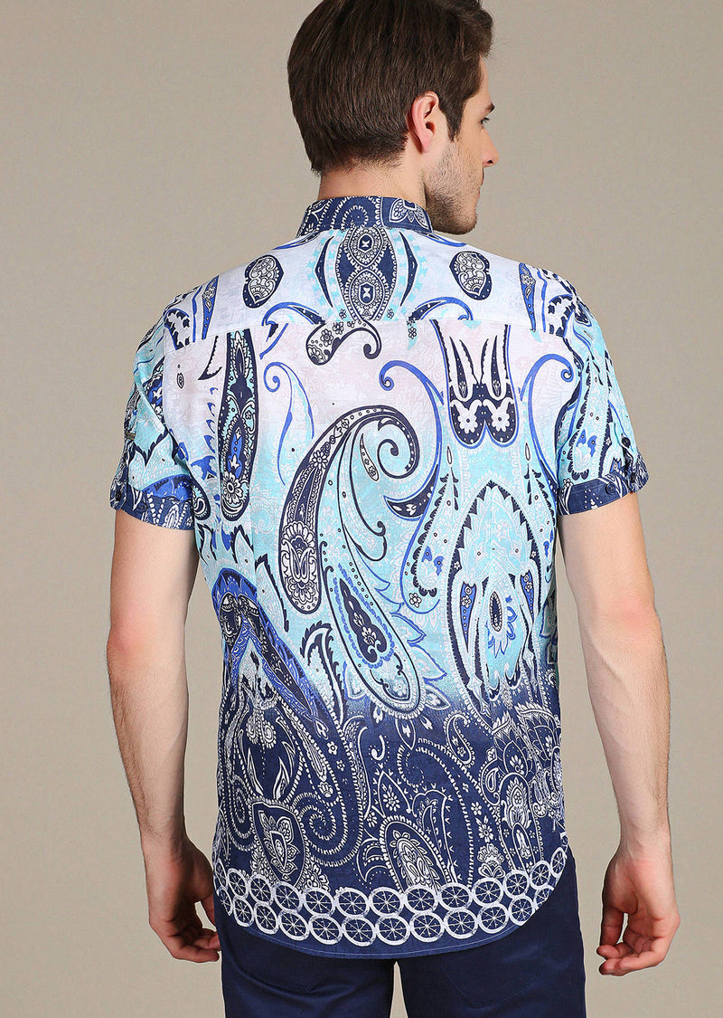 Blue Paisley Print Short Sleeve Shirt