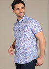 Blue Faded Paisley Print Short Sleeve Shirt