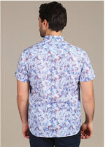 Blue Faded Paisley Print Short Sleeve Shirt