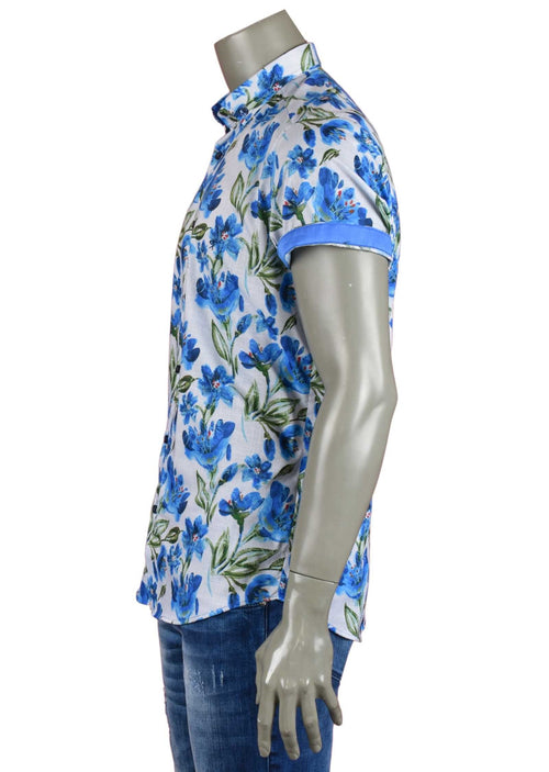 Blue Floral Print Short Sleeve Shirt