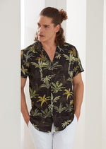 Black Palm Tree Print Short Sleeve Shirt