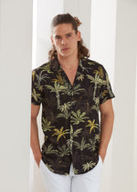 Black Palm Tree Print Short Sleeve Shirt