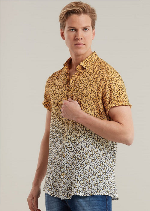 Yellow Degraded Floral Print Shirt