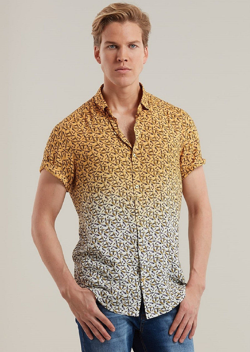 Yellow Degraded Floral Print Shirt