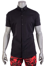 Black Luxury Buckle Short Sleeve Shirt