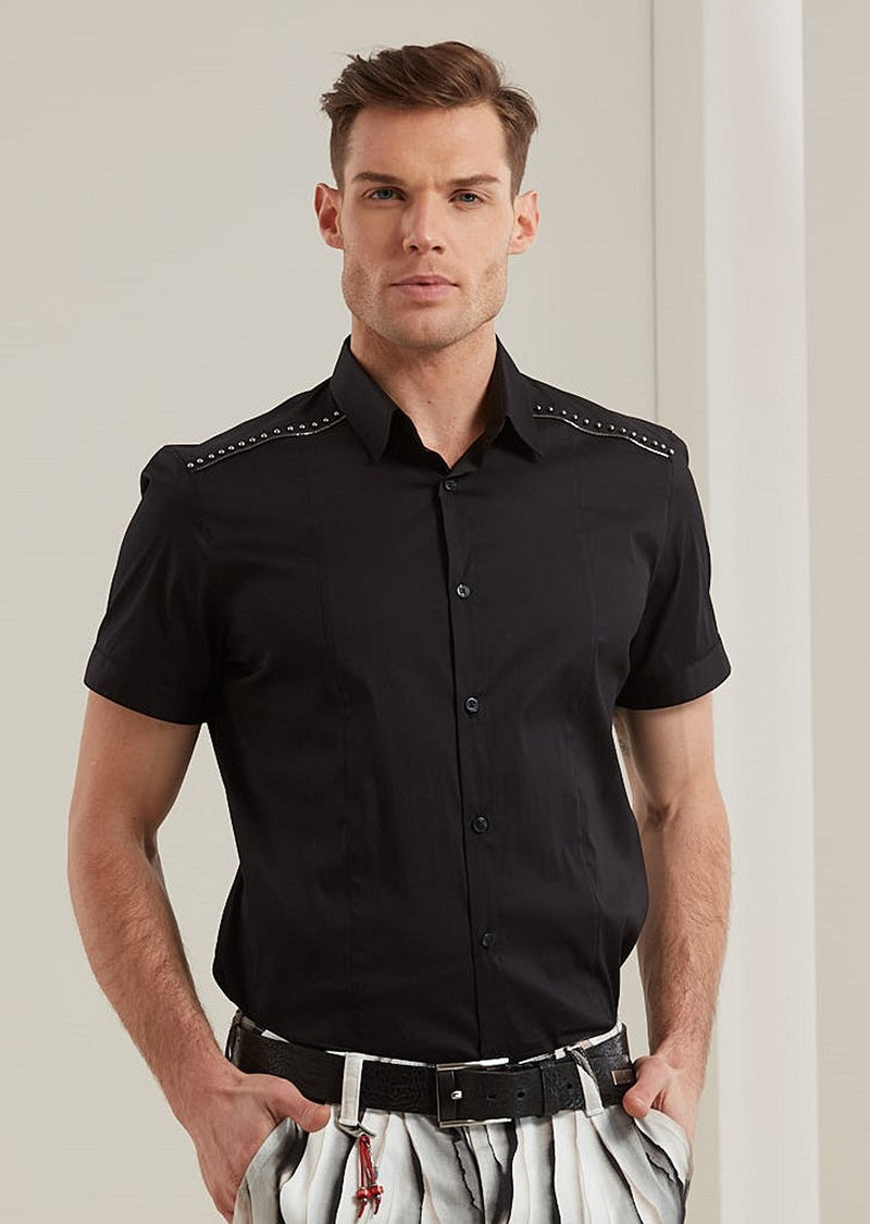 Black Shoulder Studded  Shirt