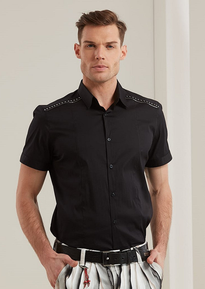 Black Shoulder Studded  Shirt