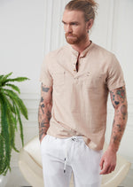 Beige Half-Placket Short Sleeve Shirt