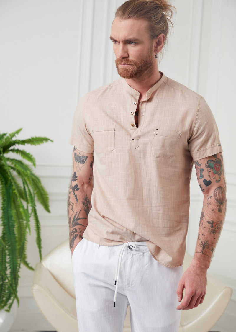 Beige Half-Placket Shirt