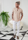 Beige Half-Placket Short Sleeve Shirt