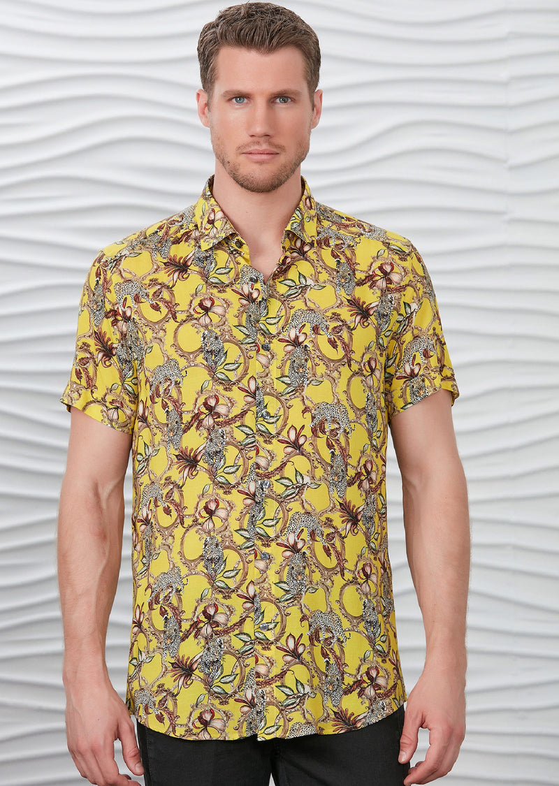 Yellow Leopard Floral Print Shirt