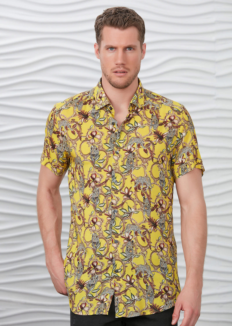 Yellow Leopard Floral Print Shirt