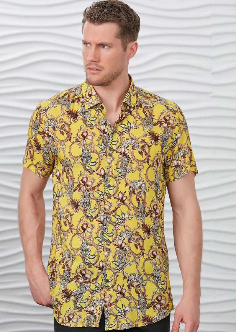 Yellow Leopard Floral Print Shirt