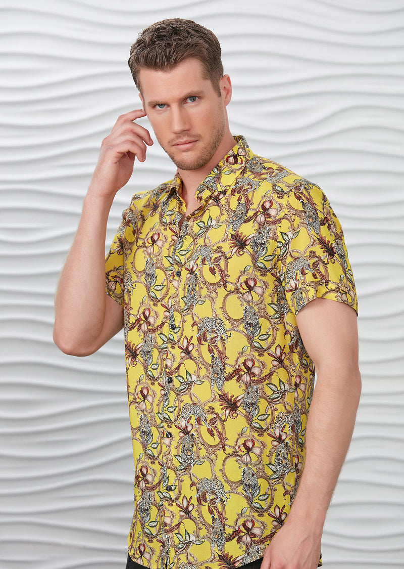 Yellow Leopard Floral Print Shirt