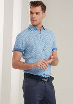 Blue Geo Cut Short Sleeve Shirt