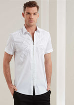 White Embroidery Studded Zipper Shirt