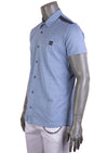 Blue Knit Studded Short Sleeve Shirt