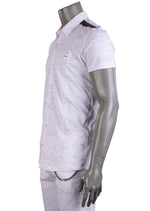 White Knit Studded Short Sleeve Shirt