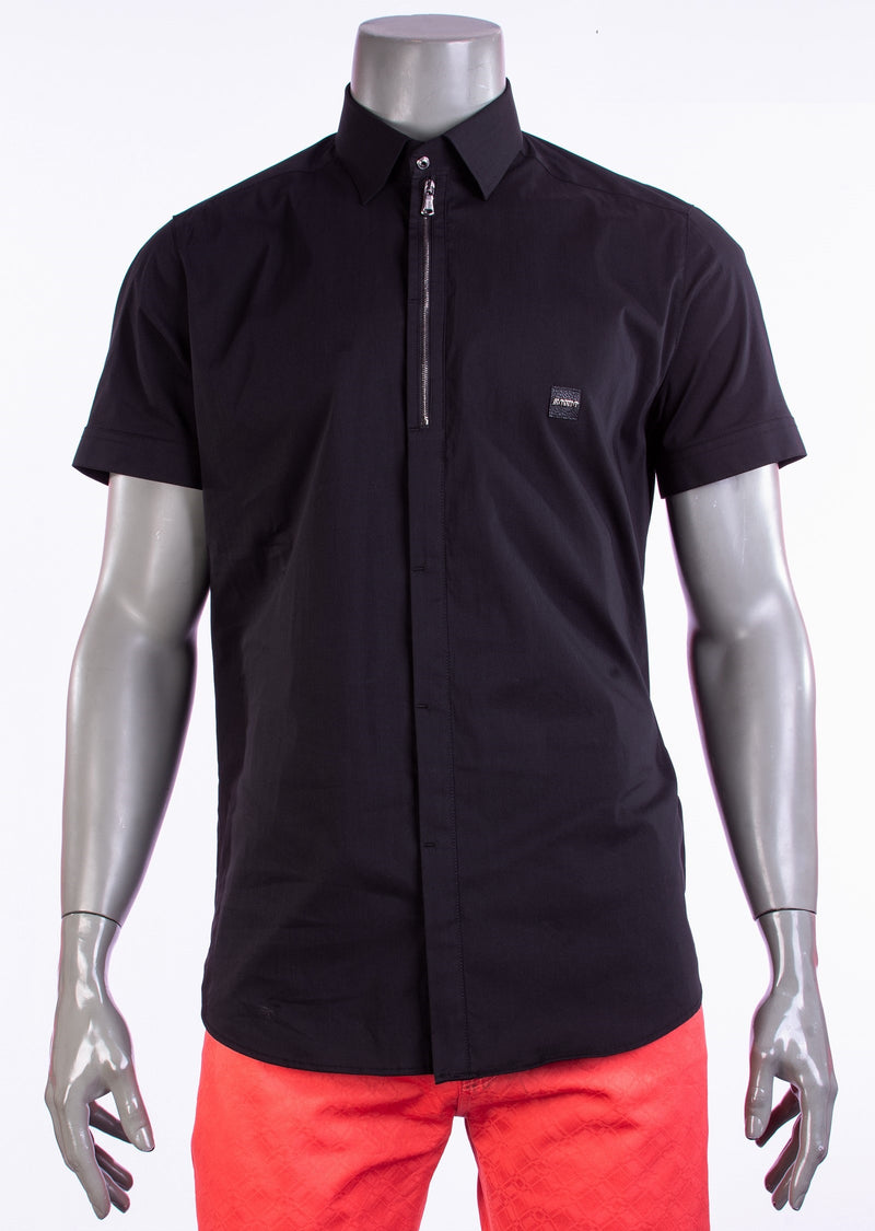 Black Zipper Placket Shirt