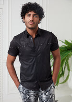 Black Snake Print Studded Shirt