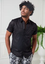 Black Snake Print Studded Shirt