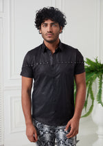 Black Snake Print Studded Shirt