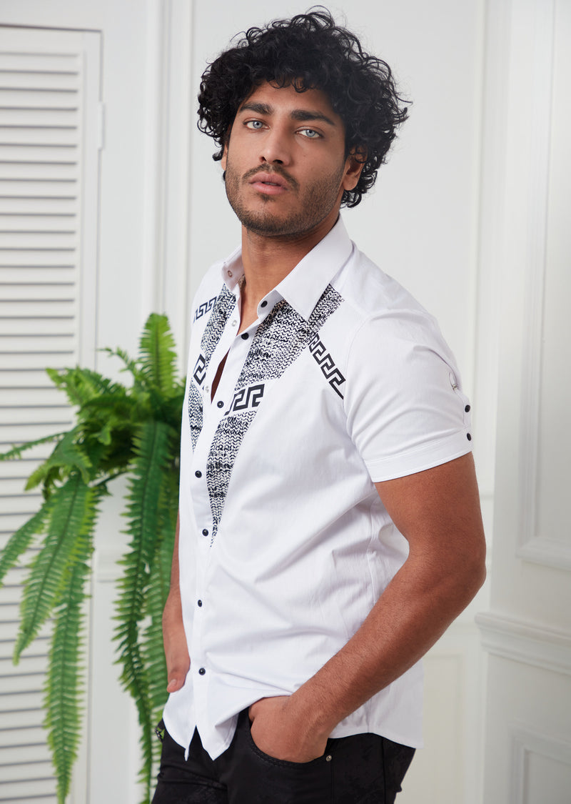 White Historical Key Pattern Shirt