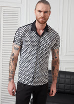 White Black Cuban Collar Shirt