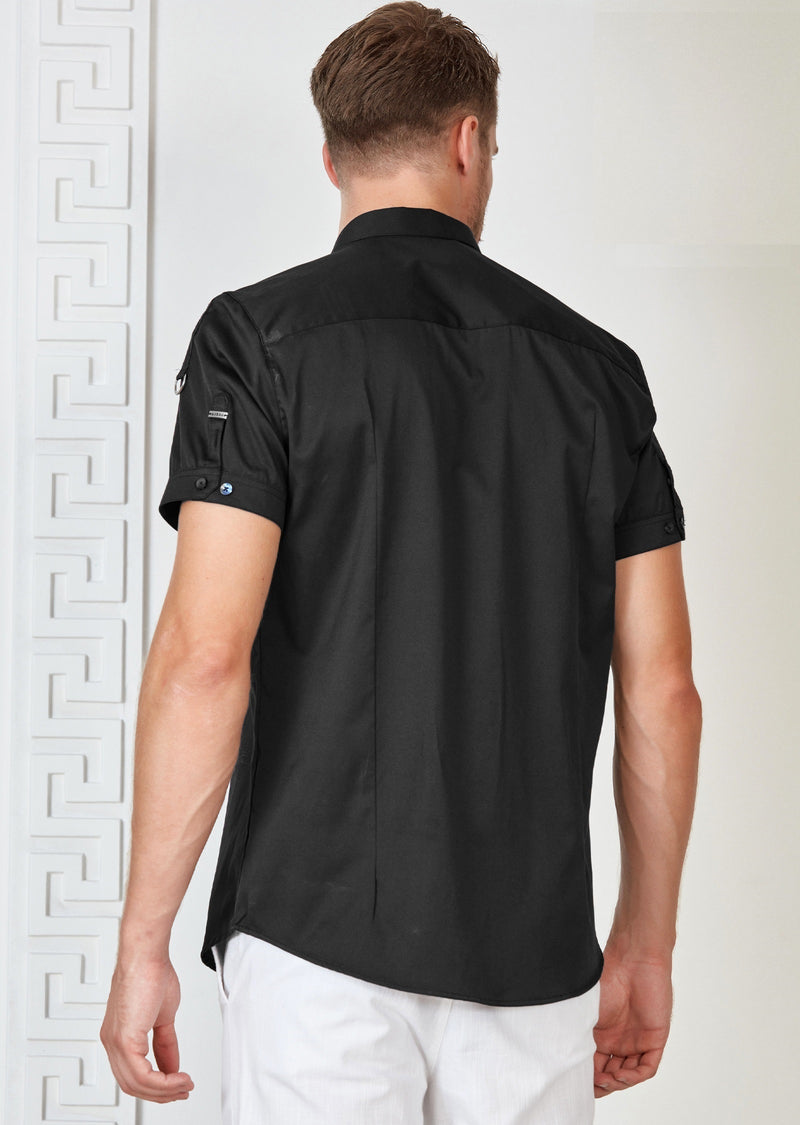Black Buckle Detailed Short Sleeve Shirt