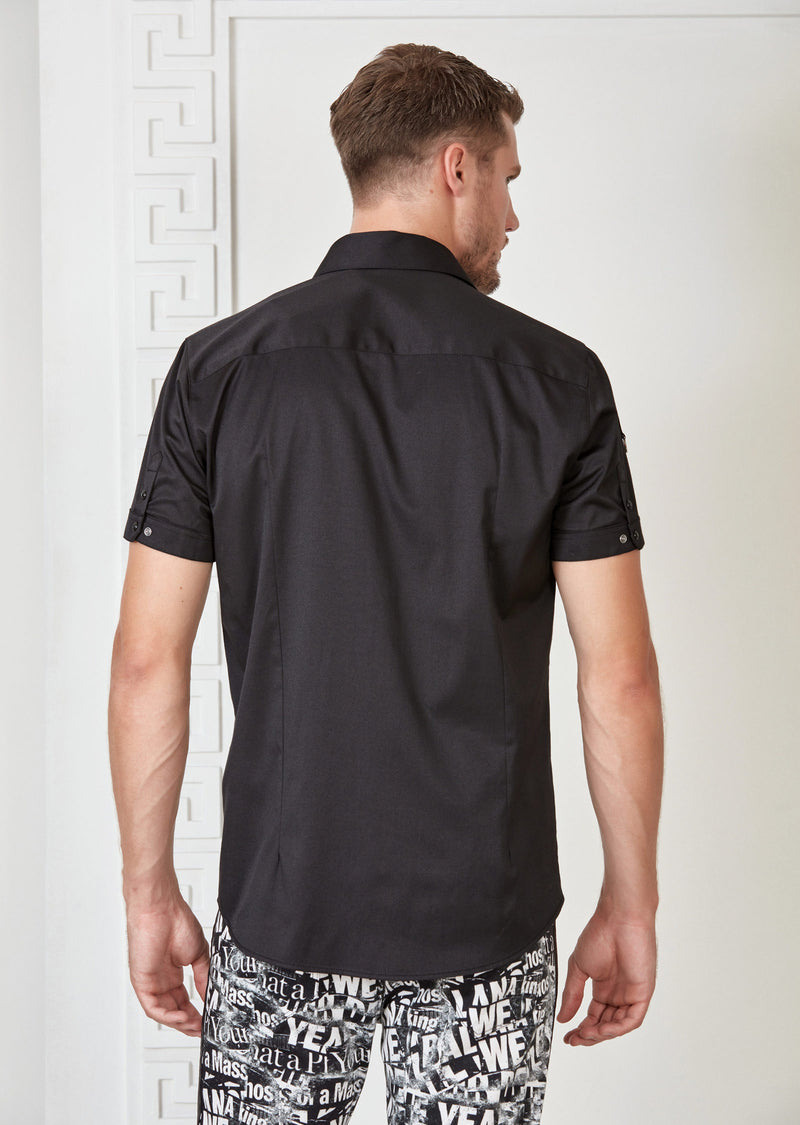 Black Quilted Ribbon Short Sleeve Shirt