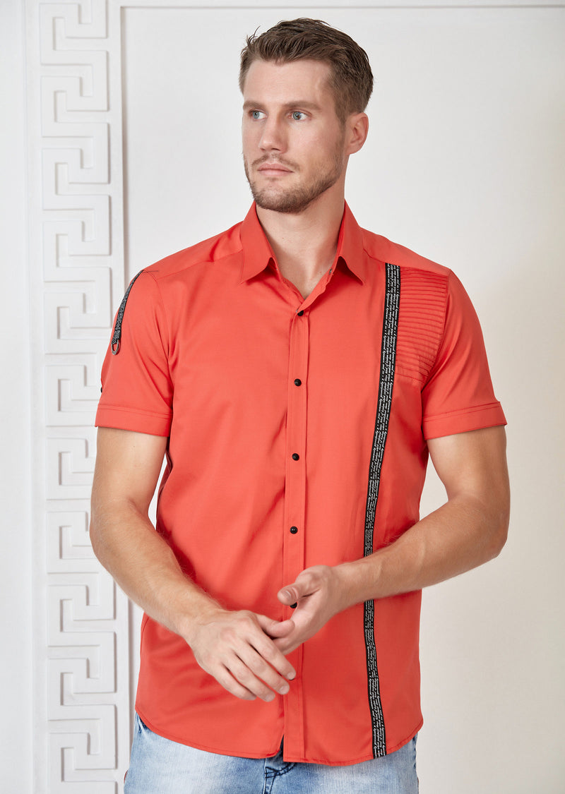 Red Quilted Ribbon Short Sleeve Shirt