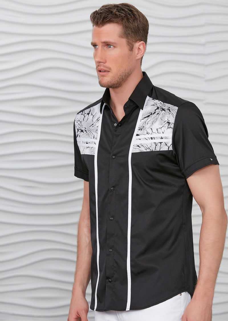 Black Abstract Print Short Sleeve Shirt