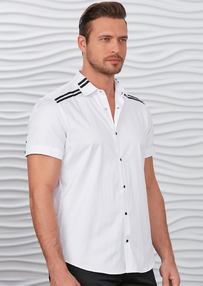 White Double Line Short Sleeve Shirt