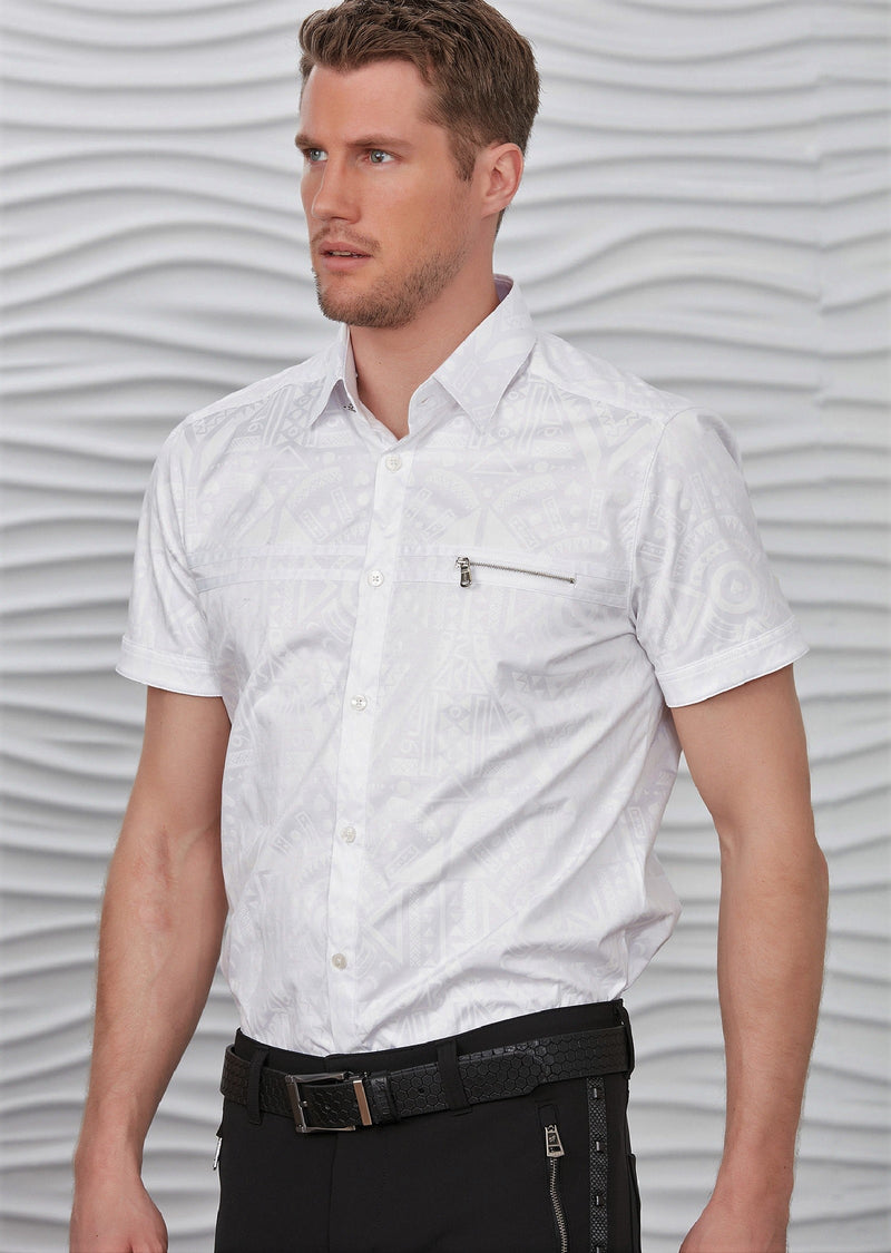 White Aztec Print Short Sleeve Shirt