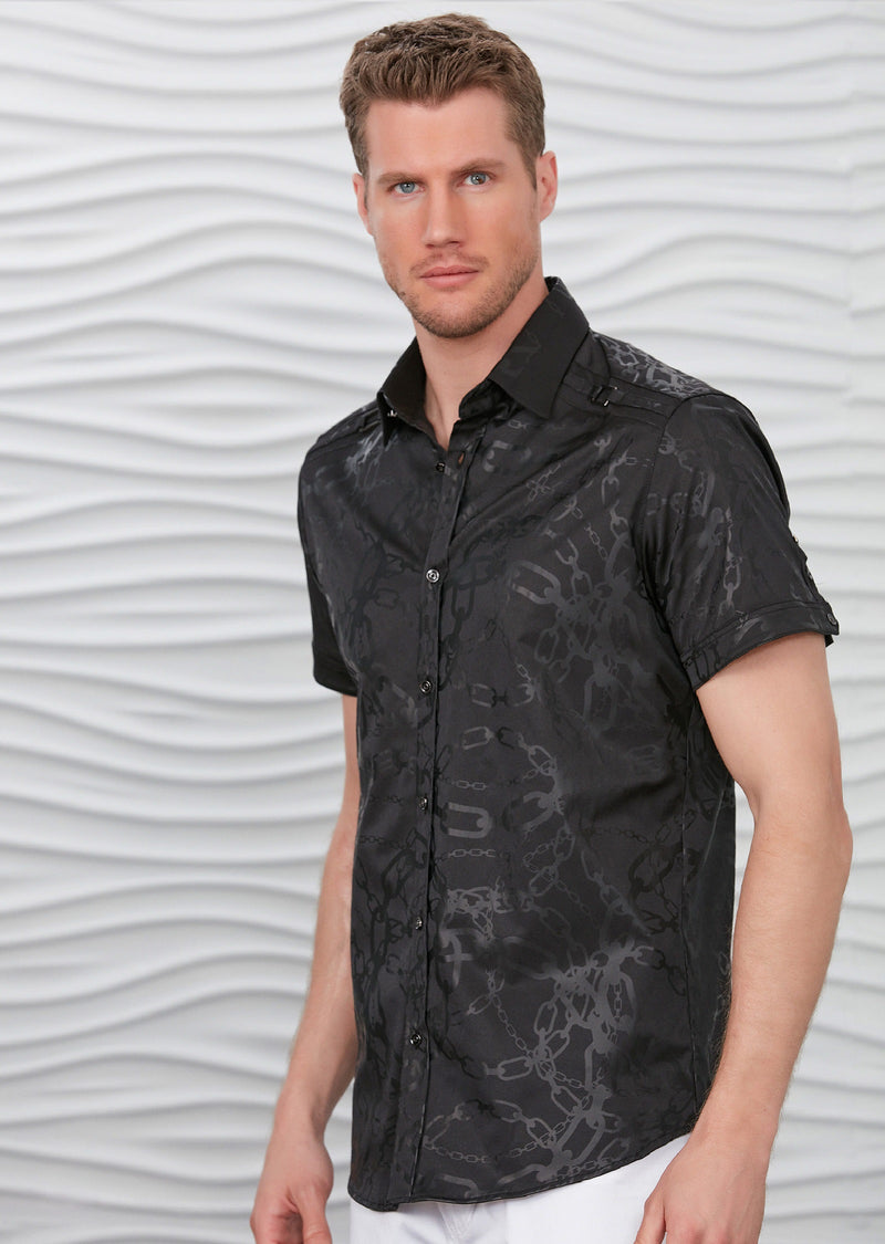 Black Chain Print Short Sleeve Shirt