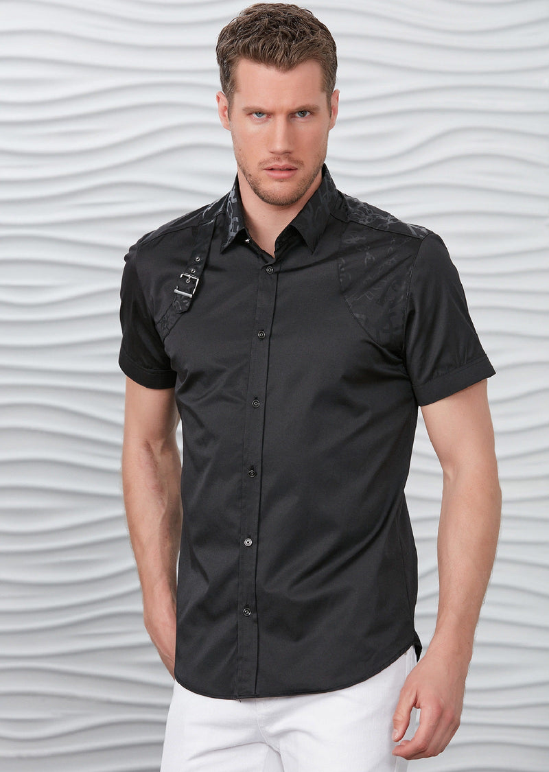 Athletic Shirt Buckle Button Down Shirts Black Buckle Detailed Long Sleeve Shirt 3XL Black Cotton Athletic Shirt Buckle Button Down Shirts Black Buckle Detailed Long Sleeve Shirt 3XL Black Cotton