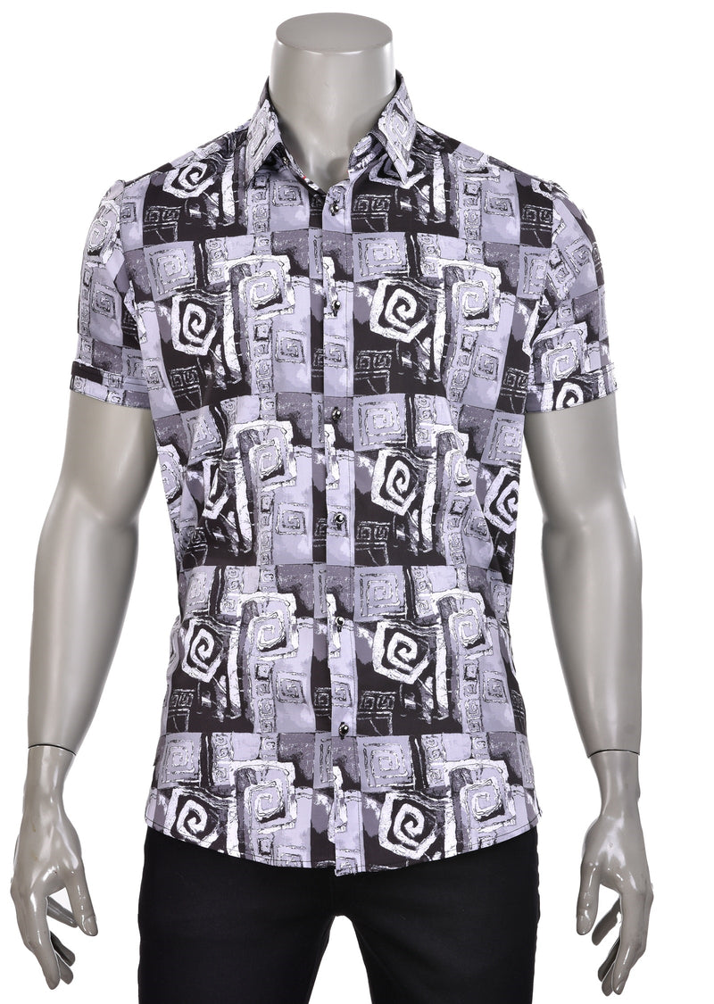 Black Gray "Meander" Print Shirt