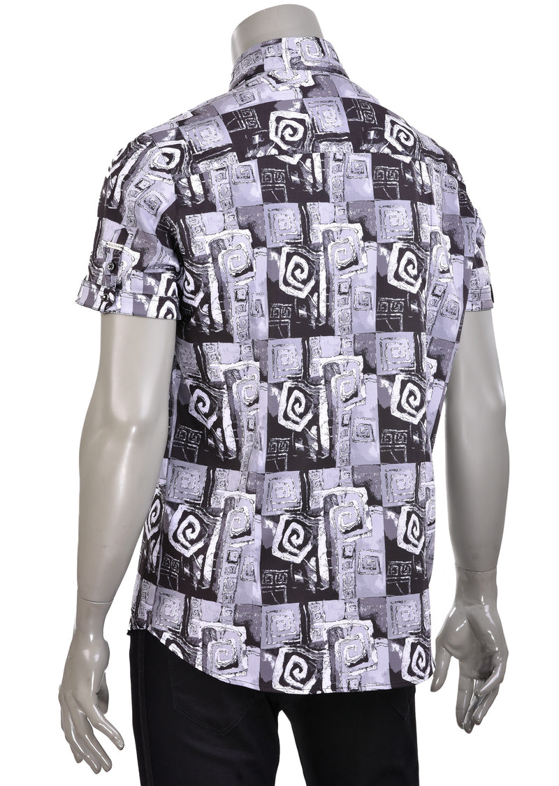 Black Gray "Meander" Print Shirt