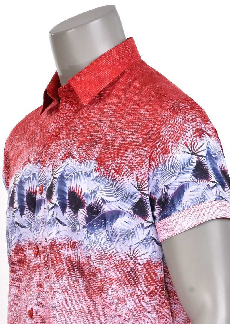 Burgundy Red "Tropical" Print Shirt