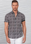 Black White Stripe Palm Print Shirt