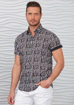 Black White Stripe Palm Print Shirt