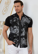 Black Silver "Words" Zipper Shirt