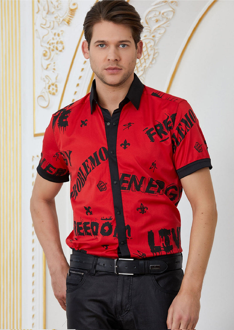 Red "Slogans" Short Sleeve Shirt