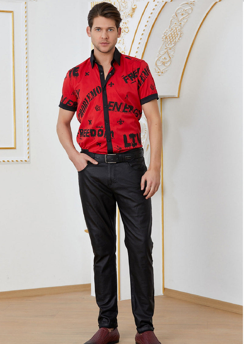 Red "Slogans" Short Sleeve Shirt