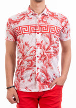 Red Baroque Meander Linen Shirt