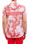Red Baroque Meander Linen Shirt