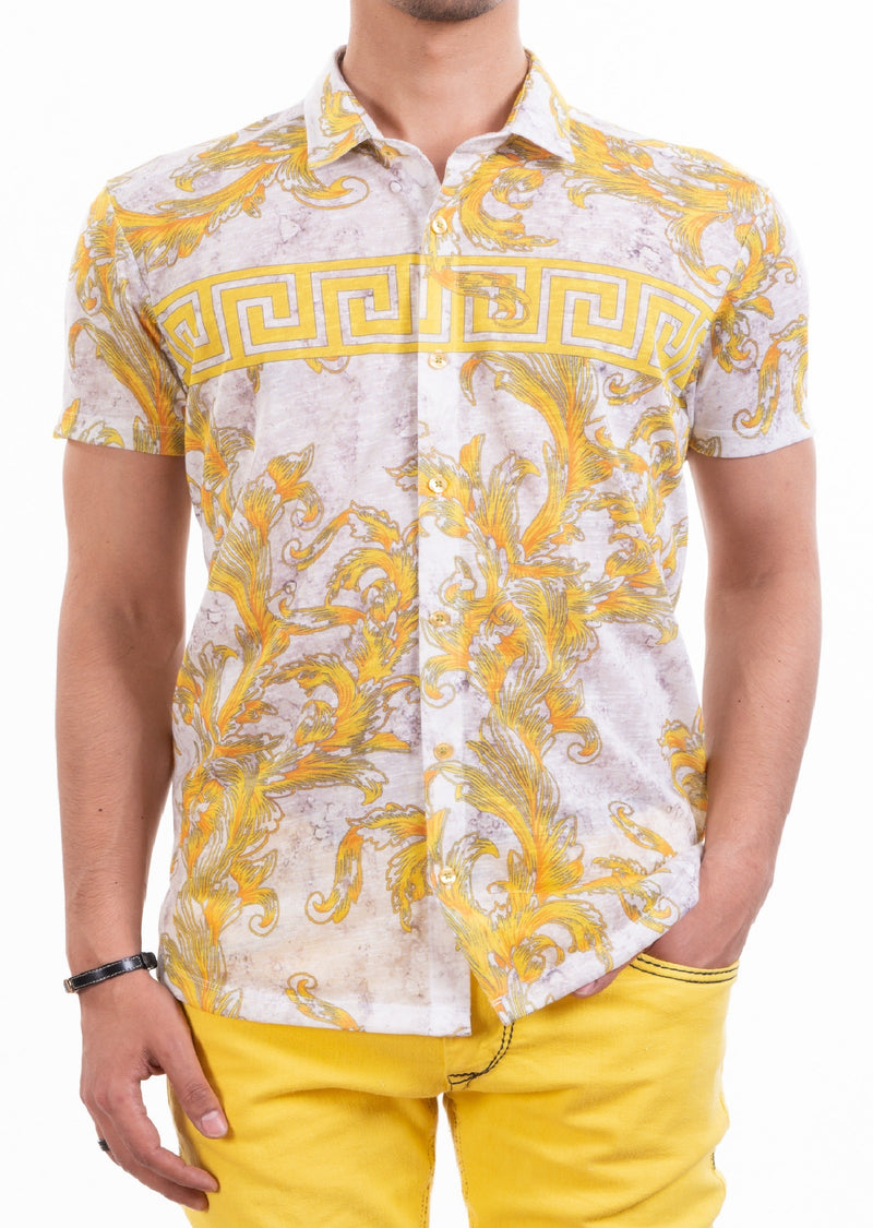 Yellow Baroque Meander Linen Shirt