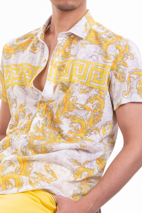 Yellow Baroque Meander Linen Shirt